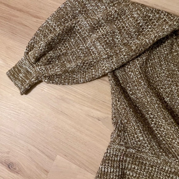 ZENANA Womens Knit Wide Sweater Brown White Speckled V Neck Balloon Sleeve L - Picture 5 of 6